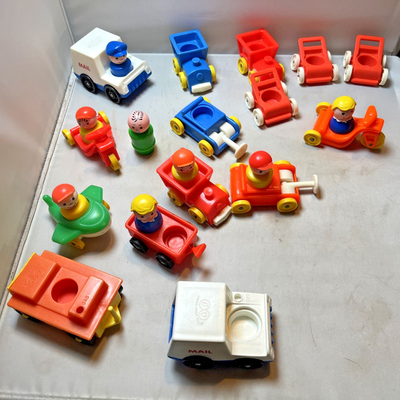 Vintage Fisher Price 1970s 13 Kid Vehicles, Mail truck & man, 7 Figures - Picture 1 of 4